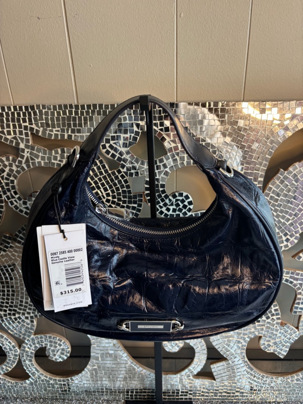 🌟Brahmin Mindy Blue Castle View Leather Shoulder Hobo NWT